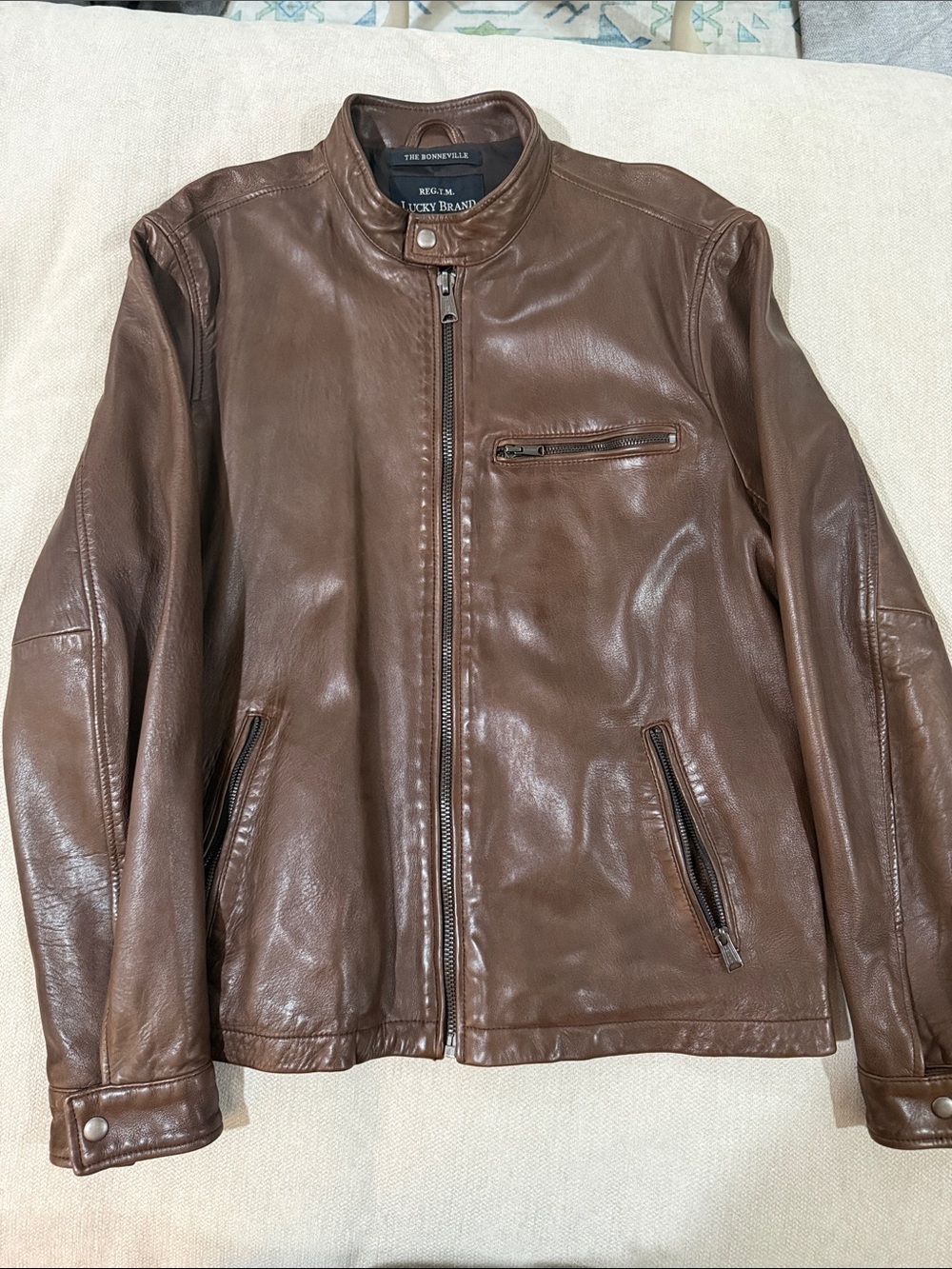 Lucky Brand Brown Leather Bomber Jacket